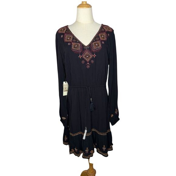 NWT Idyllwind Black Hurst Western Long Sleeve Midi V Neck Dress Size Large - Picture 2 of 12